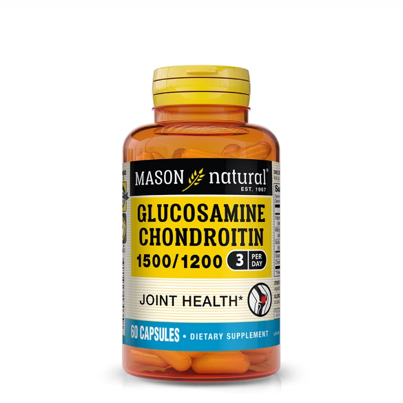 Glucosamine Chondroitin 1500/1200 60 Capsules Mason Vitamins 1 La Glucosamine Chondroitin 1500/1200 Mason Vitamis de soutient la santé des articulations, réduit les douleurs et favorise la régénération du cartilage.