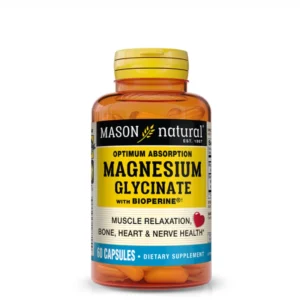 Complément Magnesium Glycinate avec Bioperine® de Mason Vitamins : absorption optimale, détente musculaire, sommeil et santé nerveuse assurés