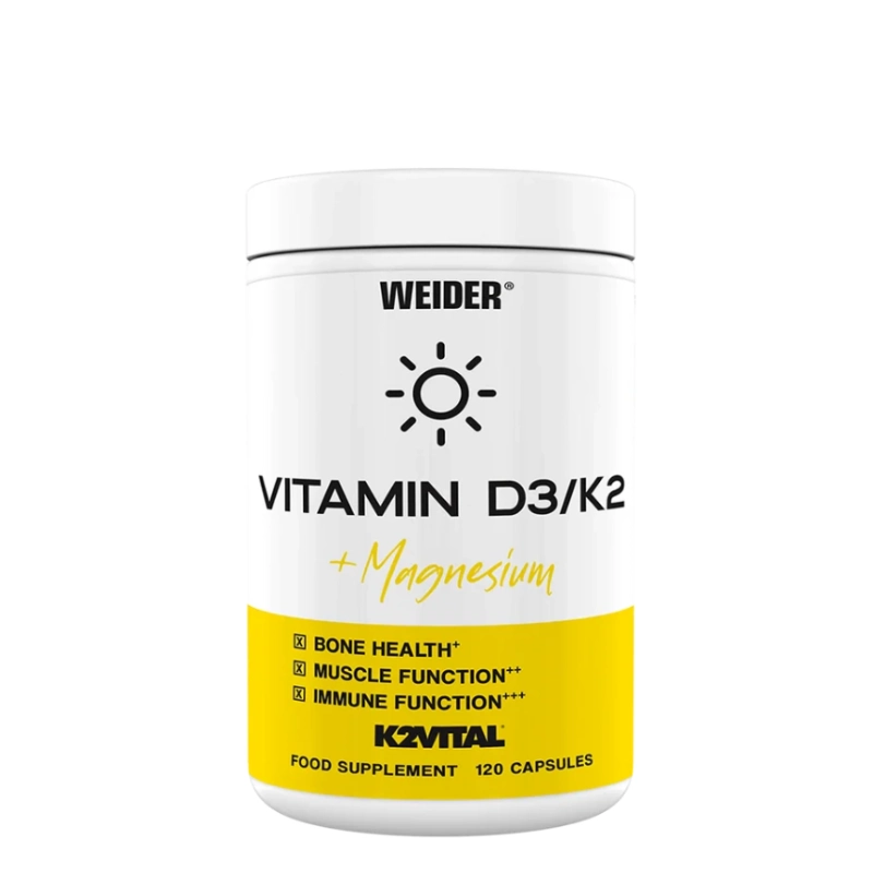 Vitamine D3 K2 120 Capsules Weider 1 Vitamine D3 K2 Weider – Santé des os, immunité cœur renforcé