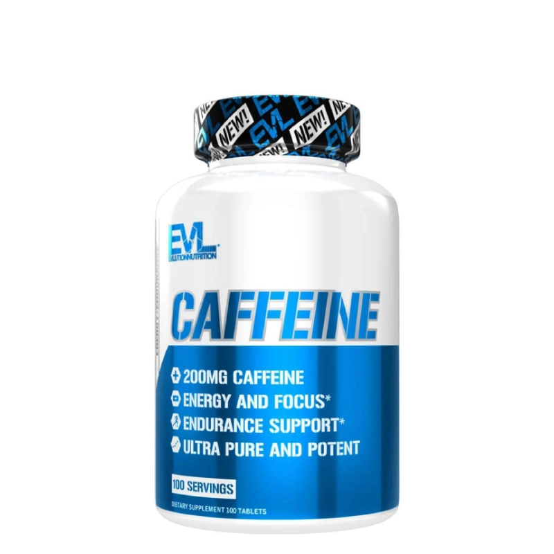 Caffeine 200mg 100 Comprimés EVLution Nutrition 1 Caffeine 200mg EVLution Nutrition – Énergie et Focus Intense