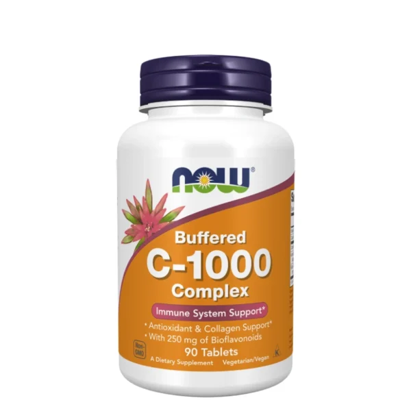 La Vitamine C-1000 Complex, Buffered de Now Foods est une formule puissante conçue pour soutenir le système immunitaire, réduire la fatigue et favoriser la santé cellulaire. Grâce à sa forme tamponnée (Buffered), cette vitamine C est plus douce pour l’estomac, ce qui la rend idéale pour les personnes sensibles à l’acidité. Enrichie avec des bioflavonoïdes naturels, elle optimise l'absorption de la vitamine C tout en offrant une protection antioxydante renforcée contre les radicaux libres.

Ce complément de haute qualité est élaboré selon les normes strictes de Now Foods, un leader reconnu dans le domaine des produits de santé naturels. La Vitamin C-1000 Complex convient aux régimes végétariens et ne contient ni OGM, ni gluten. Que ce soit pour renforcer vos défenses naturelles, favoriser la production de collagène ou améliorer votre vitalité au quotidien, cette formule complète est un choix judicieux pour votre bien-être.