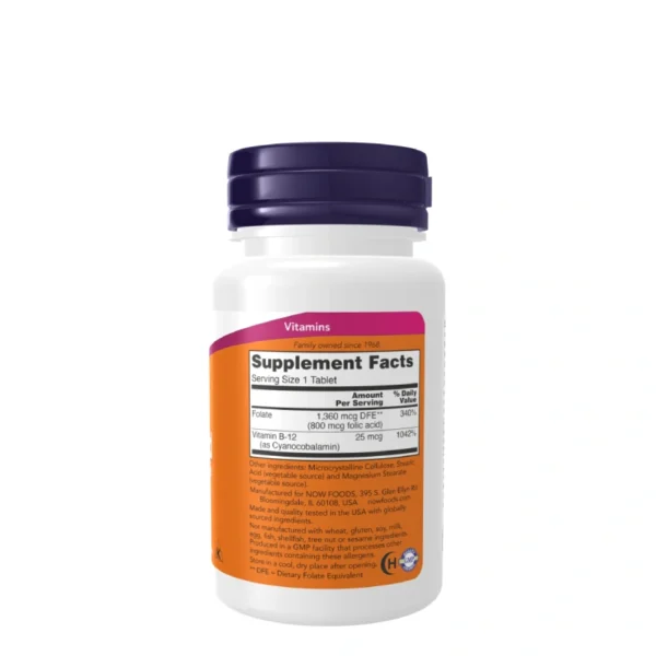 Folic Acid 800mcg + B-12 Now – Énergie & santé cellulaire