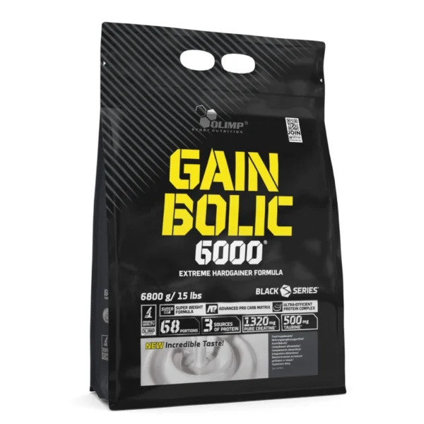 Gainer haute performance, Olimp Gain Bolic 6000 favorise la prise de masse, la récupération et la croissance musculaire avec protéines, glucides et créatine