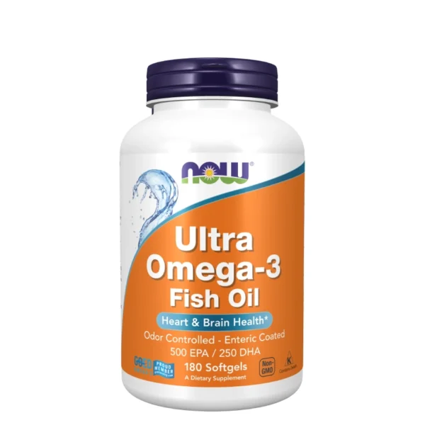 Ultra Omega-3 de NOW Foods : oméga-3 purifiés, riches en EPA/DHA, pour le cœur, le cerveau et les articulations. Sans OGM ni arrière-goût.