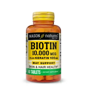 Biotin 10000mcg Plus Keratin 100 mg 60 Tablettes Mason Vitamins