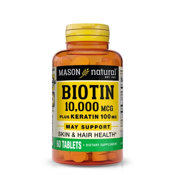 Biotin 10000mcg Plus Keratin 100 mg 60 Tablettes Mason Vitamins