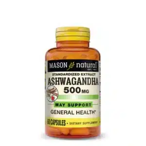 Ashwagandha 500mg Mason Vitamins – extrait de racine adaptogène pour réduire le stress, soutenir l’énergie, la concentration et renforcer le bien-être naturel.