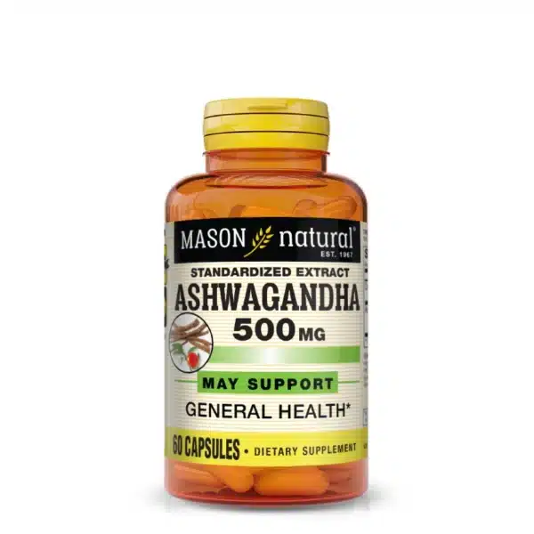 Ashwagandha 500mg Mason Vitamins – extrait de racine adaptogène pour réduire le stress, soutenir l’énergie, la concentration et renforcer le bien-être naturel.
