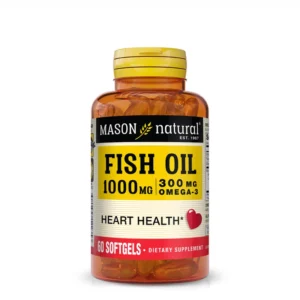 Découvrez Mason Vitamins Fish Oil 1000mg, un complément riche en oméga-3 (EPA & DHA) pour soutenir le cœur, le cerveau et les articulations. Pureté garantie, sans gluten