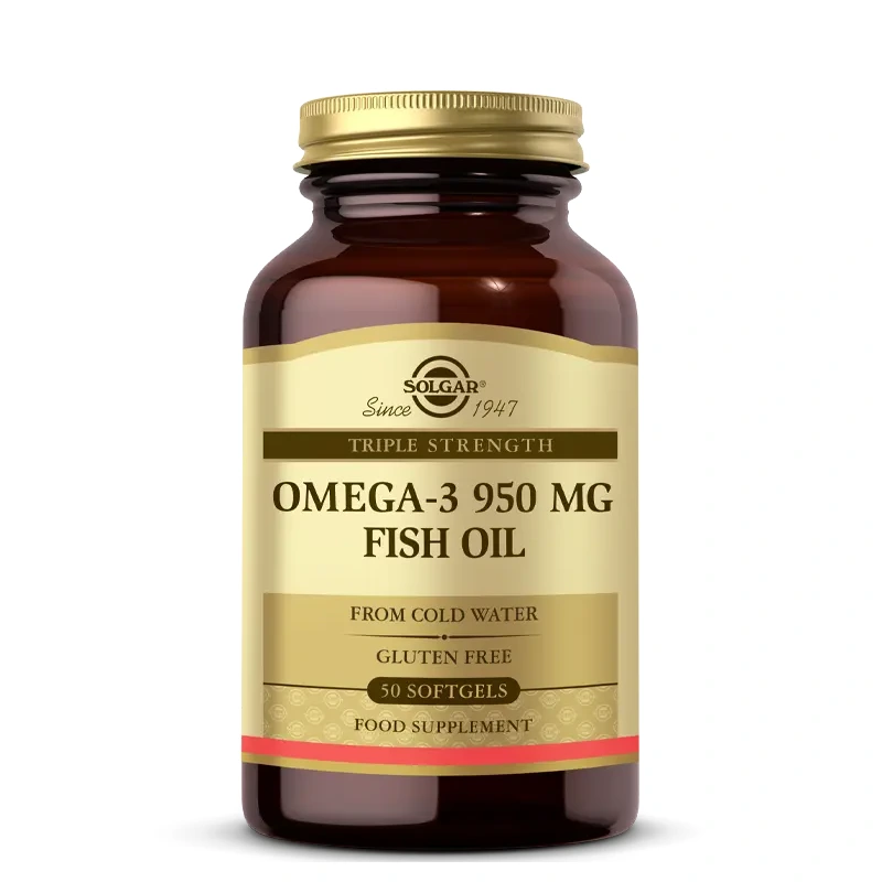 OMEGA-3 950mg Fish Oil 50 Softgels Solgar 1 Omega-3 950mg Fish Oil Solgar – Santé du Cœur & Cerveau