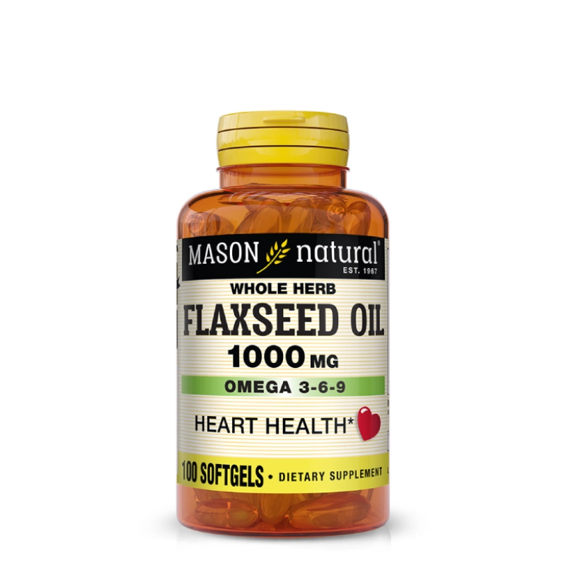 Flaxseed Oil 1000mg 100 Softgels Mason Natural 1 Flaxseed Oil 1000mg Omega 3-6-9 Mason Natural | Huile de Lin