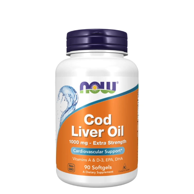Cod Liver Oil 1000mg Extra Strength 90 gélules Now Foods 1 Cod Liver Oil Now Foods – Oméga-3, Vitamines A & D