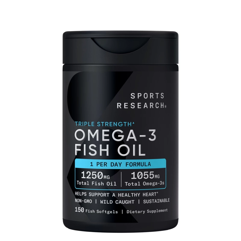 Triple Strength Omega-3 Fish Oil 150 Softgels Sports Research 1 Triple Strength Omega-3 Fish Oil Sports Research | Soutenir le cœur, le cerveau et la vision